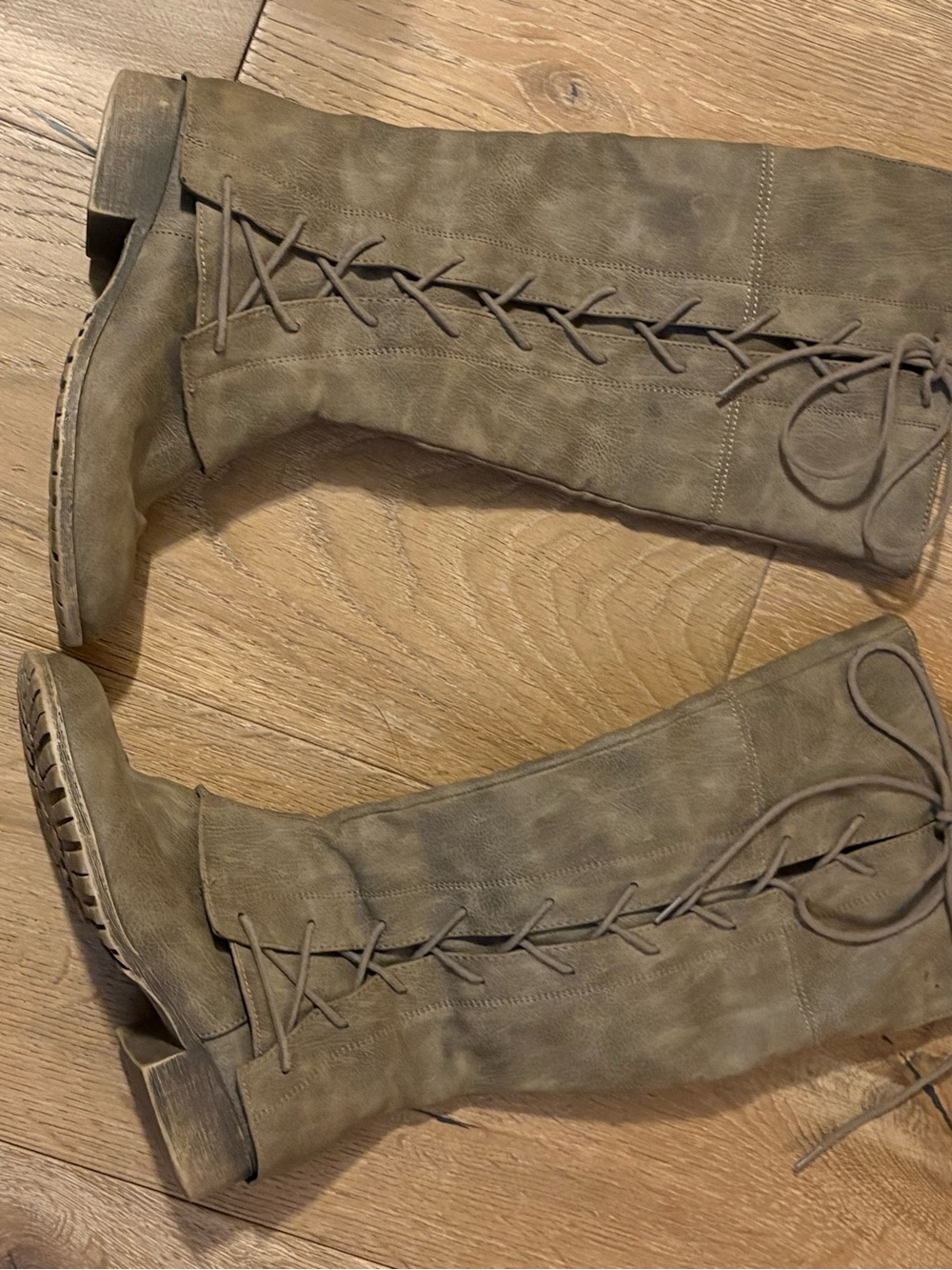 Women's Lace-Up Knee-High Boots - Taupe